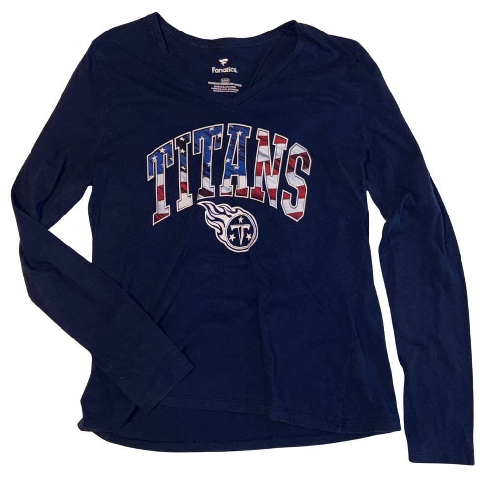 Tennessee Titans Women’s L Long Sleeve V-Neck Shirt USA Flag Logo Fanatics NFL